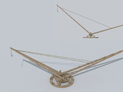 Vintage Wooden Mechanical Lever Devices With Ropes Arms And Circular Base 3d model