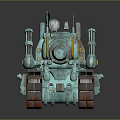 Teal Military Vehicle With Tracks Yellow Accents And Cannon