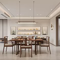 Modern Open Kitchen Interior Design With Marble Island Dining Chairs And Cabinets 3d model