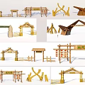 Various Designs Of Traditional Chinese Wooden Entrance Gates With Lanterns And Decorative Elements