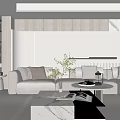 Modern Minimalist Living Room Interior With Beige Sofa Marble Coffee Table And Potted Plant