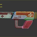 Red And Silver Pistol Weapon With Cross Symbol Blue Lines And QR Code Pattern 3d model