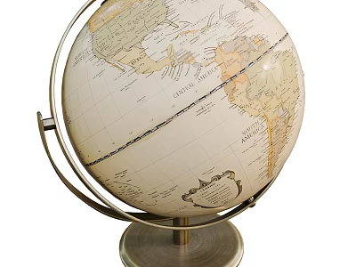 Antique Globe With Detailed World Map On Sturdy Metal Stand Base 3d model