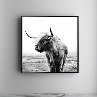 Nordic animal painting gray children's room animal consumption cow decorative painting 3d model