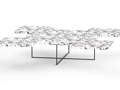 Modern Coffee Table With Irregular Marble Surface And Black Metal Frame 3d model