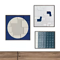 Abstract Geometric Wall Art With Blue And White Patterns Hanging On Wall 3d model