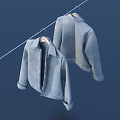 Two Light Blue Casual Jackets Hanging On A Rope With Zippers Against Light Blue Background