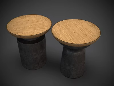 Two Round Coffee Tables With Wooden Tabletop And Dark Cylindrical Base 3d model
