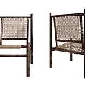 Rustic Single Chair With Rattan Seat Wooden Frame Decorative Lantern Near Abstract Wall Art