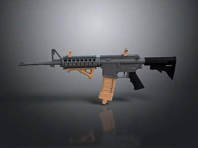 Modern Tactical Weapon Rifle With Black Barrel Brown Grip And Rail System 3d model