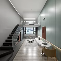 Modern Apartment Interior With Open Layout Staircase Bookshelves TV And City View