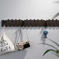 Wall Mounted Wooden Hook Rack Displaying Canvas Bag Vintage Camera Decorative Pendant