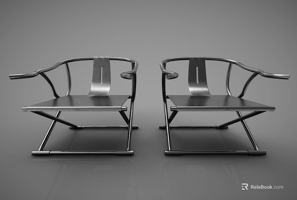 Modern Leisure Chairs With Sleek Metal Frame And Black Seat Design 3d model 