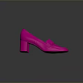 Fashionable Pink Block Heel Leather Shoe With Shiny Surface And Buckle Design