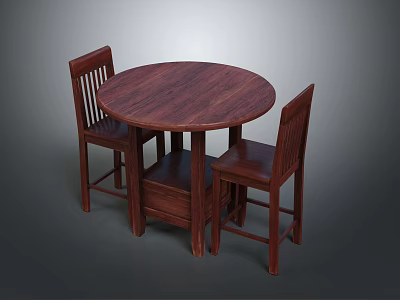 Round Wooden Dining Table And Two Chairs Home Furniture Dining Set 3d model