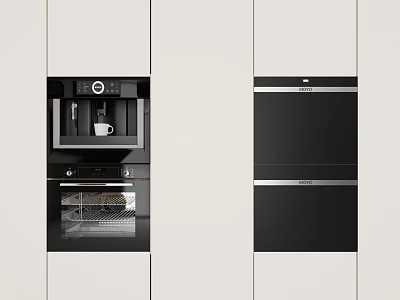Built in Modern Kitchen Appliances Including Coffee Maker Oven and Dishwasher 3d model