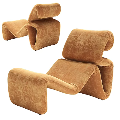 Brown Velvet Lounge Chair With Modern Curved Design And Comfortable Structure 3d model