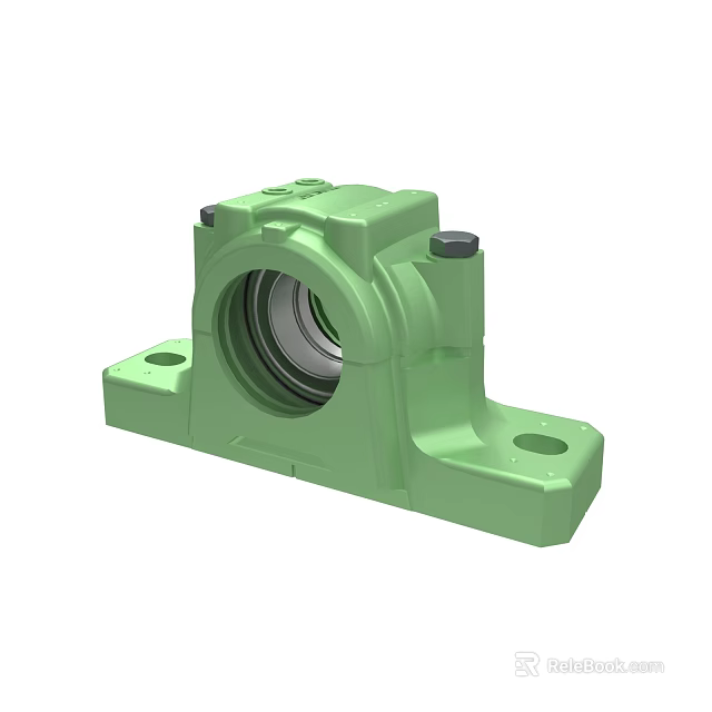 Green Mechanical Bearing Housing With Mounting Base And Inner Bearing 3d model 