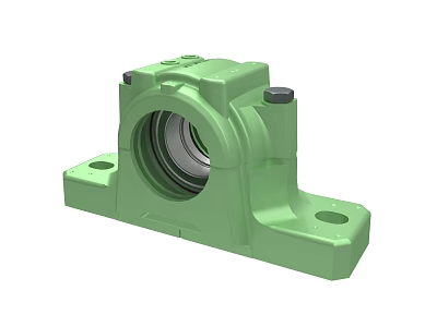 Green Mechanical Bearing Housing With Mounting Base And Inner Bearing 3d model