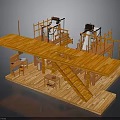 Detailed Wooden Architectural Construction Model With Scaffolding Staircase And Platforms