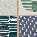 Square Rugs Collection Featuring Various Green Blue Abstract Geometric And Striped Patterns 3d model