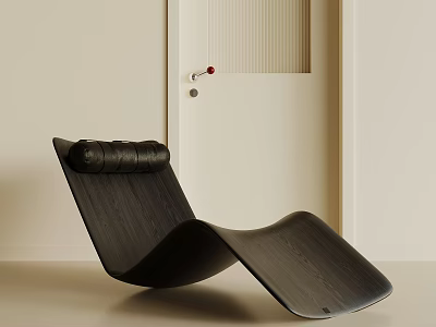 Black Wooden Lounge Chair With Curved Shape And Cushion In Minimalist Interior 3d model