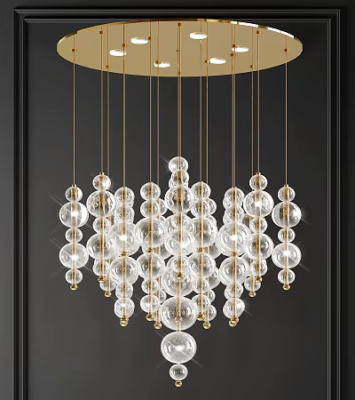 Modern Chandelier with Transparent Glass Balls and Golden Metal Hanging Design 3d model