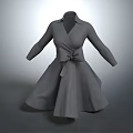 Women's Gray Collared Long Sleeve Dress With Bow Tie Waist And A Line Skirt