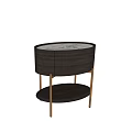 Modern Bedside Table With Marble Top Dark Wood Body Golden Metal Legs And Lower Shelf
