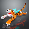 3D Striped Tiger Figure With Blue Wings Open Mouth In Dynamic Flying Pose