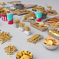Assorted Fast Food Items Including Fries Chips Hot Dogs And Cold Drinks