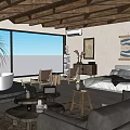 Hotel Room Featuring Wooden Ceiling Large Windows Sea View Bathtub And Sofa