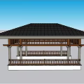 Traditional Pavilion Design With Black Tiled Roof Wooden Structure And Railings