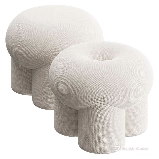 Two Modern Beige Fabric Mushroom Shaped Shoe Stools For Home Entryway 3d model 