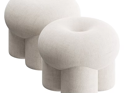 Two Modern Beige Fabric Mushroom Shaped Shoe Stools For Home Entryway 3d model