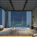 Modern Minimalist Hotel Room Interior Design With Wooden Ceiling Stone Wall And Cozy Bed
