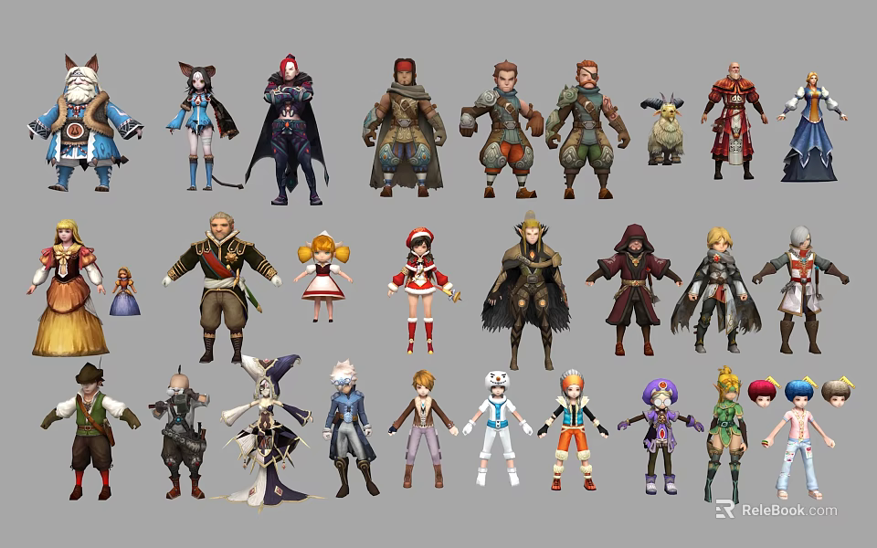 Game and Movie Characters with Diverse Costumes and Unique Designs Collection 3d model 