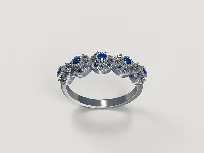 Elegant Jewelry Ring Adorned With Blue Gemstones And Sparkling Diamonds On Silver Band 3d model