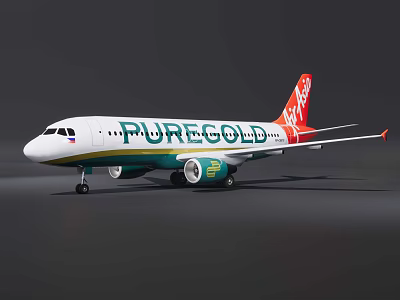White and Green PUREGOLD Airliner with Red Tail Fin and Brand Logo 3d model