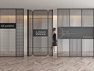 Modern industrial wind metal partition screen 3d model
