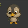 Cute Gray Beige Cartoon Penguin 3D Model With Big Eyes Yellow Beak And Shiny Surface