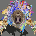 Game Movie Roaring Lion Character with Colorful Polygonal Fragments and Deconstructed Art Style