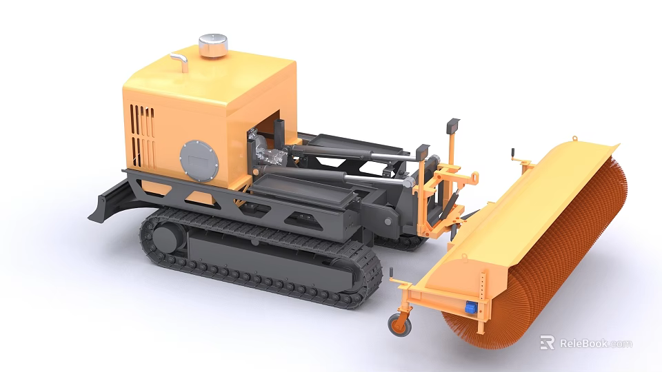 Yellow Tracked Industrial Equipment With Heavy Duty Roller Compaction Attachment 3d model