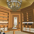 Wooden Wine Cellar Style Café Interior With Wine Racks Barrel Round Table And Chandelier