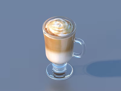 Creamy Layered Coffee Drink in Glass Mug with Handle and Foam Top 3d model