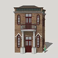 Brick Facade Commercial Complex With Balconies Windows And Classical Architectural Design 3d model