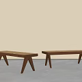 Poliform Modern Three Legged Walnut Wood Stools In Minimalist Interior With Light Background 3d model