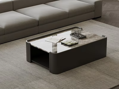 Minimalist Modern Marble Top Coffee Table With Dark Rounded Frame For Stylish Living Room Decor 3d model