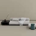 Modern Gray Fabric Sofa Set With Side Table Floor Lamp Ottoman And Throw Blanket 3d model
