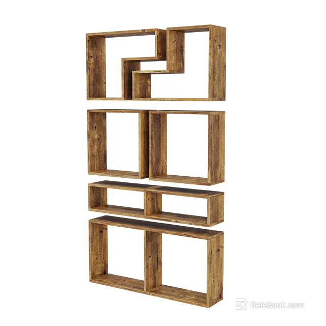 Wooden Shelf Unit With Multiple Layers And Geometric Design For Storage 3d model 